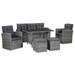 Anself 6 Piece Patio Lounge Set with Cushions 3-Seater Sofa 2 Armchairs 2 Footstool Table Conversation Set Poly Rattan Gray Outdoor Sectional Set for Garden Balcony Yard Deck