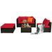 Patiojoy 5-Piece Outdoor Patio Sectional Rattan Wicker Conversation Sofa Set with Red Cushions