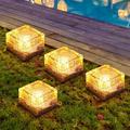 Solar Brick Lights Solar Ice Cube Light Brick Rock Lamp Frosted Glass Landscape Led Lights for Garden Path Patio Outdoor Decoration 4PCS Warm White