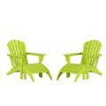 WestinTrends Dylan Outdoor Lounge Chairs Set of 2 4 Pieces Seashell Adirondack Chairs with Ottoman Set All Weather Poly Lumber Outdoor Patio Chairs Furniture Set Lime Green