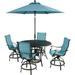 Hanover Traditions 5-Piece Outdoor High Dining Patio Set 4 Counter-Height Padded Sling Swivel Chairs 56 Round Cast Aluminum Table 9 Umbrella and Umbrella Base Rust-Resistant All-Weather