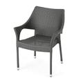 Noble House Cliff Wicker Patio Dining Arm Chair in Gray (Set of 2)