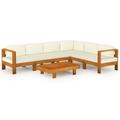 Lixada 7 Piece Garden Set with Cream White Cushions Acacia Wood