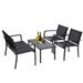 Gzxs 4pcs/set Patio Furniture Outdoor Black Furniture Sets Modern Conversation Set with Glass Loveseat Tea Table for Home Lawn Balcony