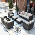 Ovios 8 Pieces Patio Furniture Set with Swivel Rocking Chair All Weather Wicker Outdoor Furniture Sectional with Side Table for Balcony
