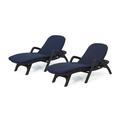 Riley Outdoor Faux Wicker Chaise Lounges Set of 2 Dark Brown and Navy Blue