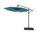 WestinTrends Albert 10 Ft Offset Patio Umbrella with Base Include Solar Powered 32 LED Light Outdoor Pool Hanging Cantilever Umbrella with Infinite Tilt and Crank Lift BlackTurquoise