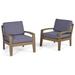 Christopher Knight Home Grenada Outdoor Acacia Wood Club Chairs with Cushions (Set of 2) by Grey Finish + Grey Cushion