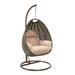 LeisureMod Beige Wicker Indoor Outdoor Bedroom Patio Hanging Egg Swing Chair with Stand and Cushion Beige