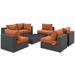 Modern Contemporary Urban Design Outdoor Patio Balcony Seven PCS Sectional Sofa Set Orange Rattan
