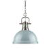 Duncan 1 Light Pendant with Chain in Pewter with a Seafoam Shade