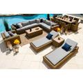 Malmo 18-Piece Resin Wicker Outdoor Patio Furniture Combination Set in Natural W/ Sectional Set Eight-Seat Dining Set and Chaise Lounge Set (Full-Round Natural Wicker Polyester Light Gray)