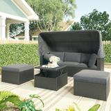 uhomepro Patio Furniture Outdoor Lawn Backyard Poolside Garden Rectangle Daybed with Retractable Canopy and Lifting Table for Backyard Porch Pool Patio Sectional Sofa Set with Adjustable Back Gray