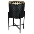 Contemporary Home Living 19.25 Black Rounded Rattan with Black Metal Stand Planter