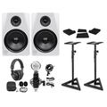 (2) Rockville DPM8W 8 600w Dual Active Studio Monitors+Stands+Headphones+Mic