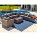 Sorrento 9-Piece Resin Wicker Outdoor Patio Furniture Sectional Sofa Set in Gray w/ Seven Sectional Seats Armchair and Coffee Table (Flat-Weave Gray Wicker Sunbrella Canvas Taupe)