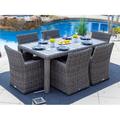 Malmo 7-Piece Resin Wicker Outdoor Patio Furniture Dining Table Set In Gray w/ Dining Table and Six Cushioned Chairs (Full-Round Gray Wicker Polyester Light Gray)