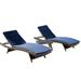 Outdoor Brown Wicker Adjustable Chaise Lounge With Colored Cushions (Set Of 2)