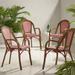 Cecil Aluminum and Wicker Outdoor French Bistro Chairs Set of 4 Red White and Brown Wood