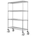 14 Deep x 42 Wide x 80 High 4 Tier Stainless Steel Wire Mobile Shelving Unit with 1200 lb Capacity