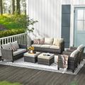 Ovios 6 Pieces Outdoor Patio Furniture All-Weather Sectional Sofa Loveseat for Lawn Steel Frame