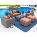 Tuscany 6-Piece M Resin Wicker Outdoor Patio Furniture Lounge Sofa Set with Loveseat Two Armchairs Two Ottomans and Coffee Table (Half-Round Gray Wicker Sunbrella Canvas Tuscan)