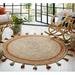 Avgari Creation Round Orange Border Farm House Area Living Room Indoor Outdoor Rugs Carpet-4 Feet Round with Tassels