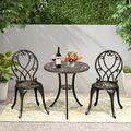 COBANA 3-Piece Outdoor Bistro Set All Weather Cast Aluminum Patio Dinning Retro Table and Chairs with 2 Umbrella Hole Bronze