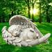 Happy Date Resin Sleeping Puppy Dog/Cat with Large Angel Wings Pet Memorial Indoor/Outdoor Statue for Lawn and Garden 4.72 x 1.97 Inches