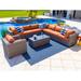 Tuscany 9-Piece Resin Wicker Outdoor Patio Furniture Sectional Sofa Set with Seven Modular Sectional Seats Armchair and Coffee Table (Half-Round Gray Wicker Sunbrella Canvas Tuscan)