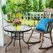 Seizeen Outdoor Patio Table Metal Round Dining Table with Glass Top Patio Table with 1.8â€™â€™ Umbrella Hole 31.5â€™â€™