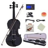 Hassch Full Size 4/4 Wood Violin Kit EQ Violin with Case Bow Violin Strings Shoulder Rest Electronic Tuner Connecting Wire Black