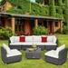 Gymax 7PCS Patio Rattan Sectional Sofa Set Outdoor Furniture Set w/ Off White Cushions