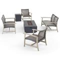 Allison Outdoor 6 Piece Wood and Wicker Chat Set with Fire Pit Mixed Black and Dark Gray