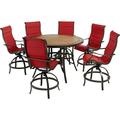 Hanover Monaco 7-Piece Outdoor High Dining Patio Set 6 Counter-Height Padded Sling Swivel Chairs and 56 Round Tile Table Brushed Bronze Finish Rust-Resistant All-Weather - MONDN7PCPDBR-C-RED
