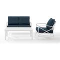 Crosley Kaplan 3 Piece Patio Sofa Set in Navy and White