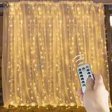 Luxtrada Window Curtain Fairy Lights 300 LED 8 Modes USB String Hanging Wall Lights with Remote for Home Garden Wedding Outdoor Indoor Decoration Xmas Gift (Warm White)