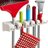 Multifunction Mop and Broom Holder Wall Mounted Organizer-Mop and Broom Storage Tool Rack with 5 Ball Slots and 6 Hooks