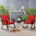SOLAURA 3-Piece Outdoor Furniture Patio Bistro Set with Black Chairs and Glass Coffee Table - Red