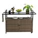 Syngar Patio Bar Cart on Wheels Outdoor PE Wicker Bar Counter Table with Glass Top & Storage Rolling Beverage Bar Counter Table Wine Serving Cart for Garden Porch Backyard Poolside Light Brown