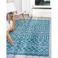 Unique Loom Tribal Trellis Indoor/Outdoor Trellis Rug Teal/Ivory 10 x 14 1 Rectangle Geometric Tribal Perfect For Patio Deck Garage Entryway