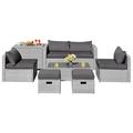 Patiojoy 8 Pieces All-Weather PE Rattan Patio Furniture Set Outdoor Space-Saving Sectional Sofa Set with Storage Box Grey