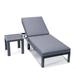 LeisureMod Chelsea Modern Aluminum Outdoor Chaise Lounge Chair With Side Table & Blue Cushions