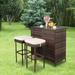 UBesGoo 3PCS Patio Rattan Wicker Bar Table Stools Dining Set Cushioned Chairs Garden Brown