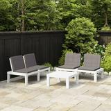 Anself 3 Piece Patio Lounge Set with Anthracite Cushions 2 Benches and Table Conversation Set Plastic White Outdoor Sectional Sofa Set for Garden Balcony Yard Deck