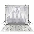 Photography Background 5X7ft White Wedding Wooden Floor Chandelier Curtain Door Wood Floor Backdrop Studio Photo Props for Photography