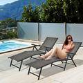 Gymax Set of 2 Outdoor Adjustable Chaise Lounge Chair Patio Folding Recliner Lounge Grey