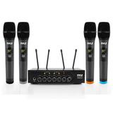 Pyle Wireless Microphone System Set w/ Bluetooth Receiver Base & 4 Mics (4 Pack)