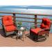 Amolife 3 Pieces Wicker Patio Furniture Set Bistro Set with Outdoor Swivel Rocking Chair and Coffee Table Red