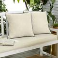 Set of 2 Beige with Denim Blue Trim Sunbrella Outdoor Pillow 18